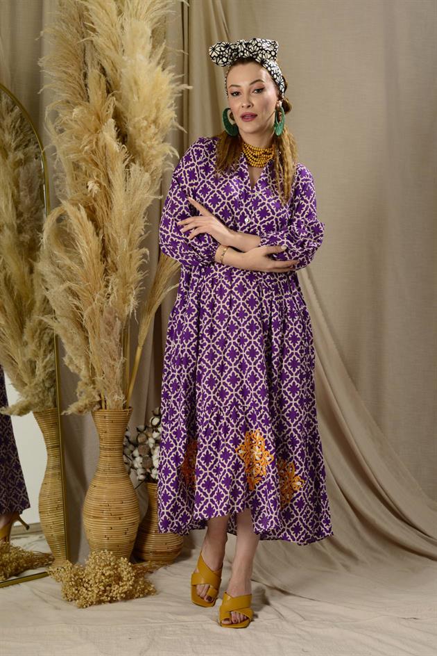 AN10522 B2770 MARIN ARKASI İŞLEMELİ GÖMLEK ELBİSE