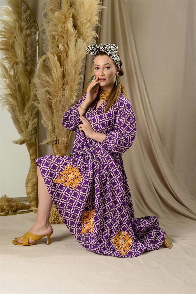 AN10522 B2770 MARIN ARKASI İŞLEMELİ GÖMLEK ELBİSE