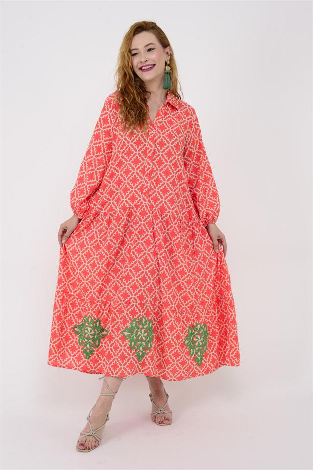 AN10522 B2770 MARIN ARKASI İŞLEMELİ GÖMLEK ELBİSE