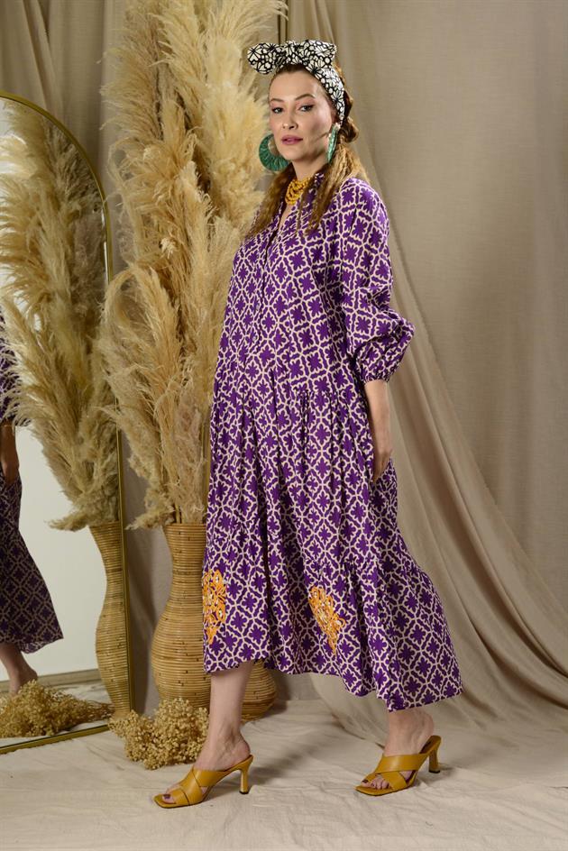 AN10522 B2770 MARIN ARKASI İŞLEMELİ GÖMLEK ELBİSE