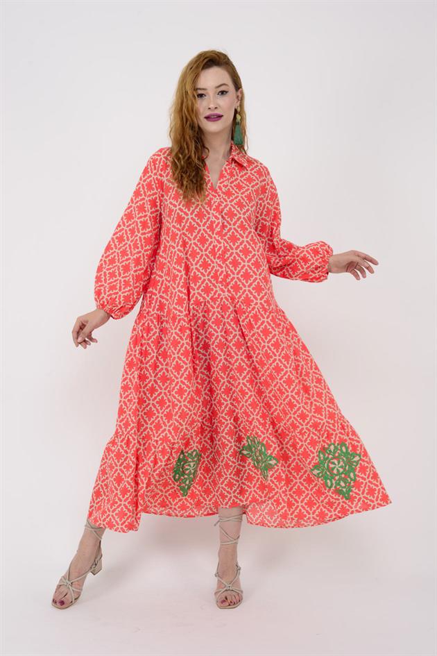 AN10522 B2770 MARIN ARKASI İŞLEMELİ GÖMLEK ELBİSE