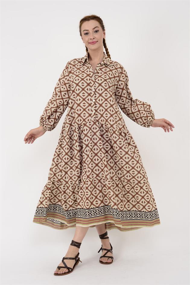 AN10522 MARIN ANKA KUŞU NAKIŞ DETAYLI GÖMLEK ELBİSE