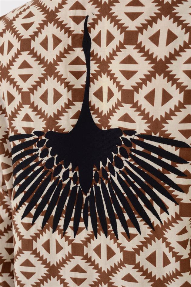 AN10522 MARIN ANKA KUŞU NAKIŞ DETAYLI GÖMLEK ELBİSE