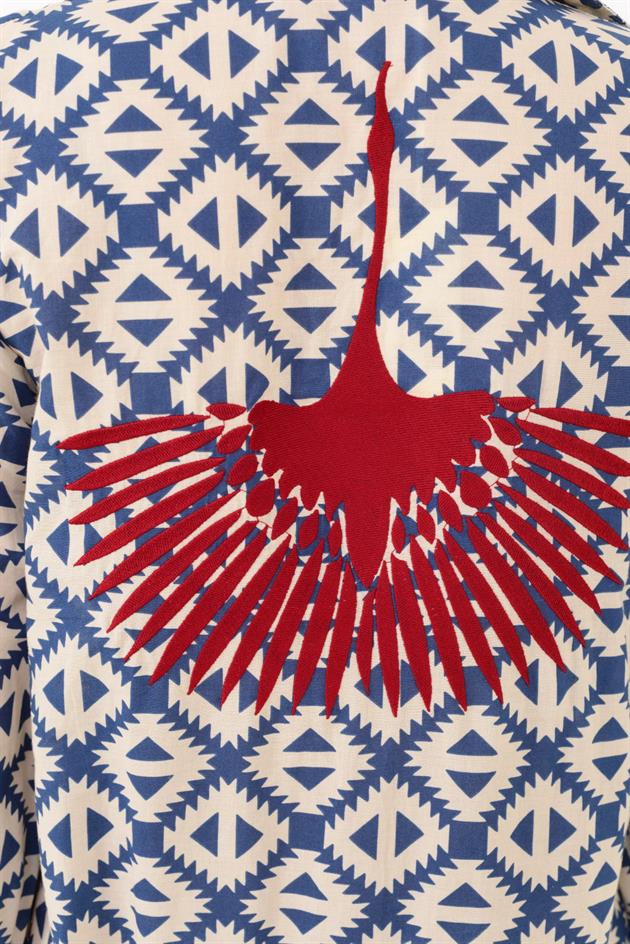 AN10522 MARIN ANKA KUŞU NAKIŞ DETAYLI GÖMLEK ELBİSE