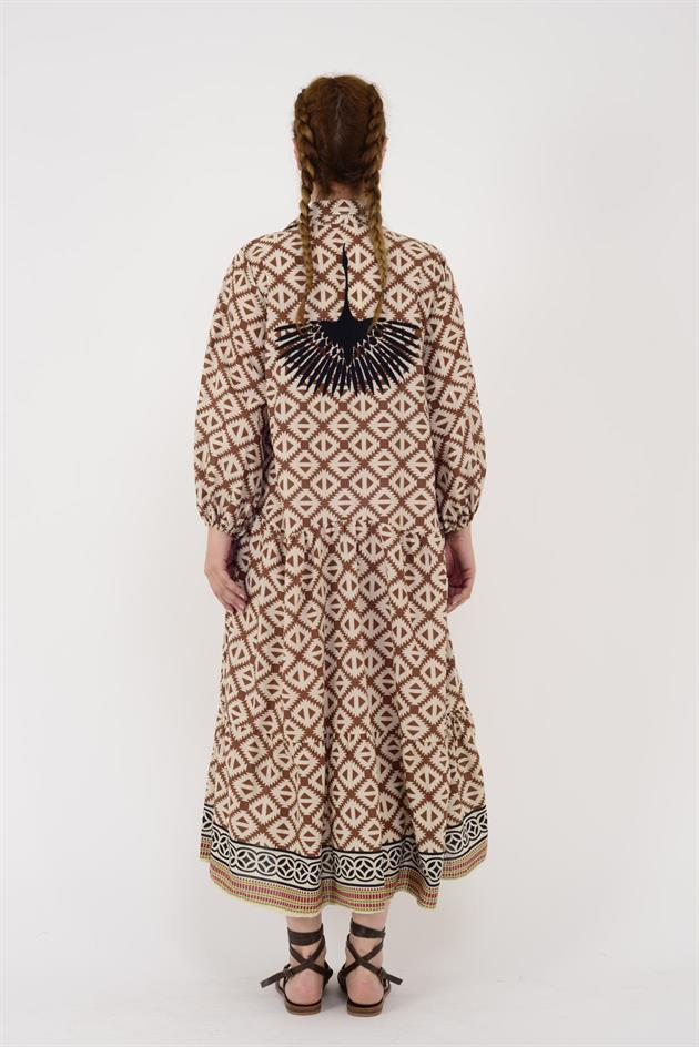 AN10522 MARIN ANKA KUŞU NAKIŞ DETAYLI GÖMLEK ELBİSE