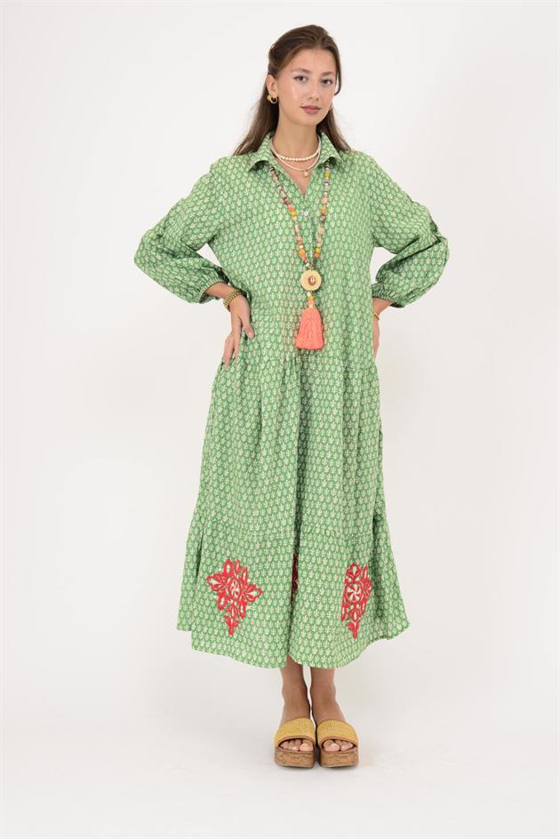 AN10522 MARIN NAKIŞ DETAYLI GÖMLEK ELBİSE