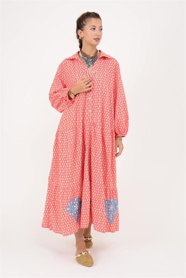 AN10522 MARIN NAKIŞ DETAYLI GÖMLEK ELBİSE