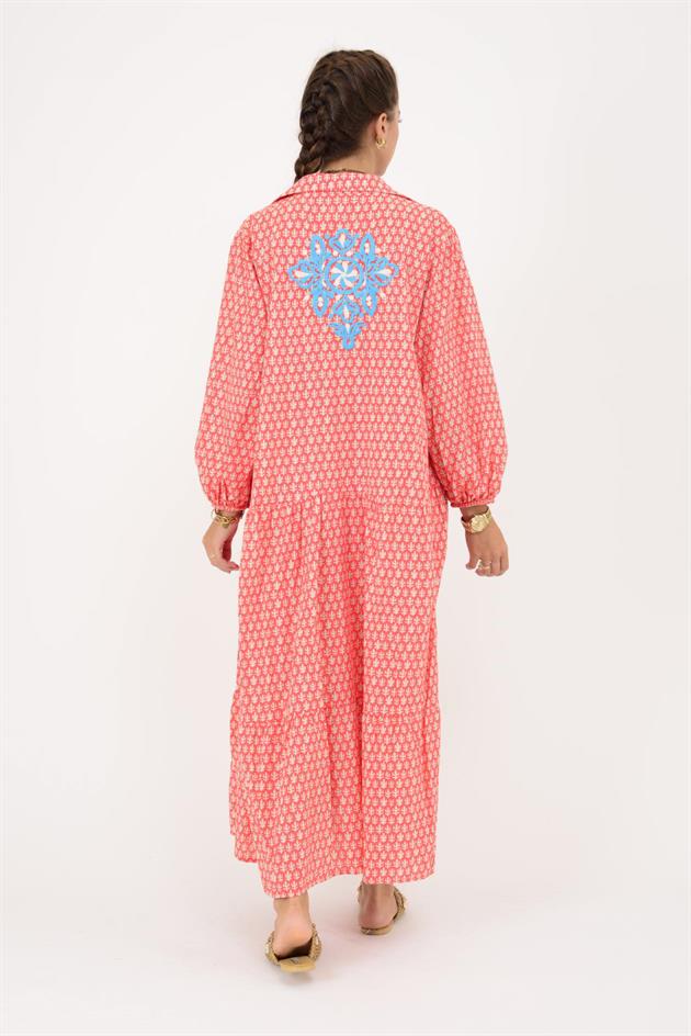 AN10522 MARIN NAKIŞ DETAYLI GÖMLEK ELBİSE