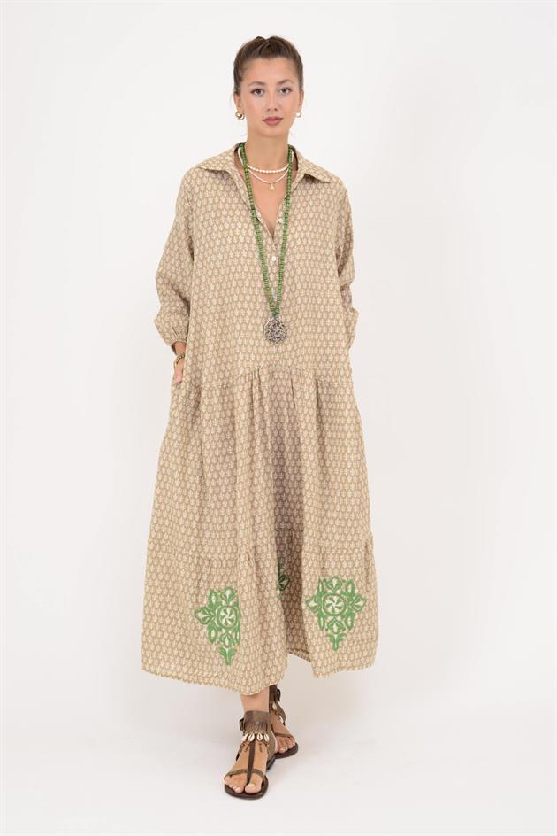 AN10522 MARIN NAKIŞ DETAYLI GÖMLEK ELBİSE