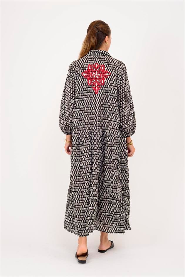 AN10522 MARIN NAKIŞ DETAYLI GÖMLEK ELBİSE