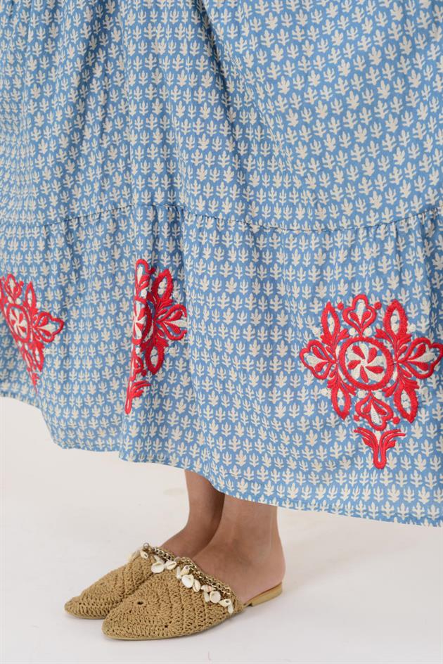 AN10522 MARIN NAKIŞ DETAYLI GÖMLEK ELBİSE