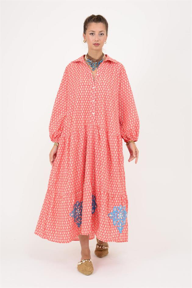 AN10522 MARIN NAKIŞ DETAYLI GÖMLEK ELBİSE