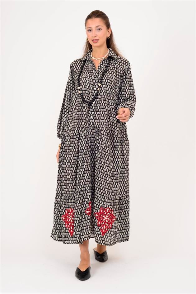 AN10522 MARIN NAKIŞ DETAYLI GÖMLEK ELBİSE