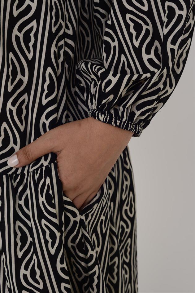 AN10522 MARIN NAKIŞ DETAYLI GÖMLEK ELBİSE