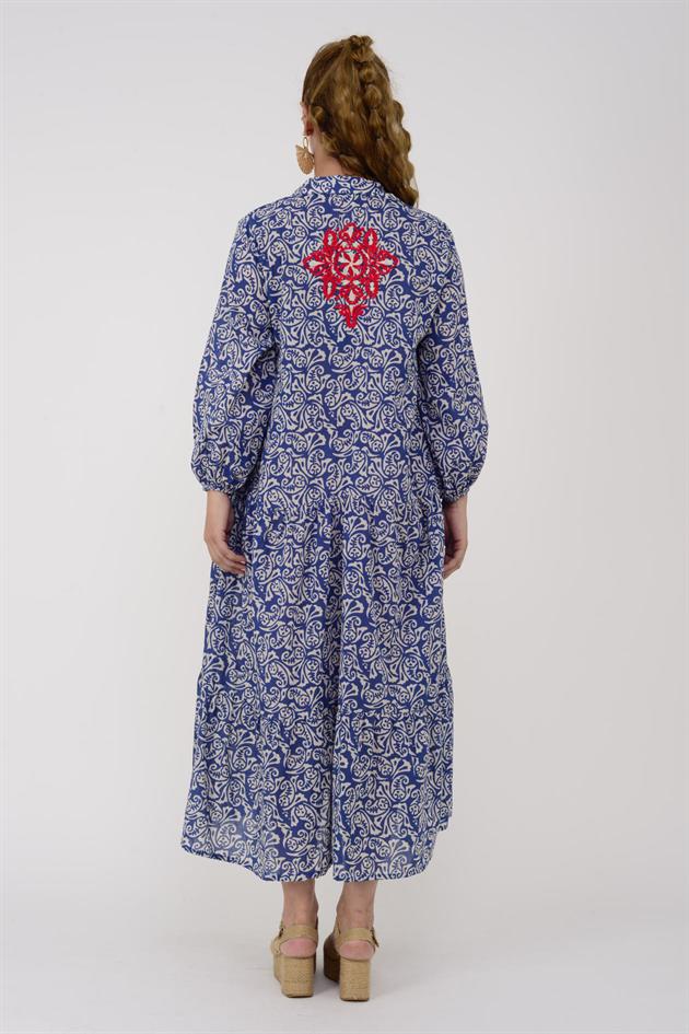 AN10522 MARIN NAKIŞ DETAYLI GÖMLEK ELBİSE