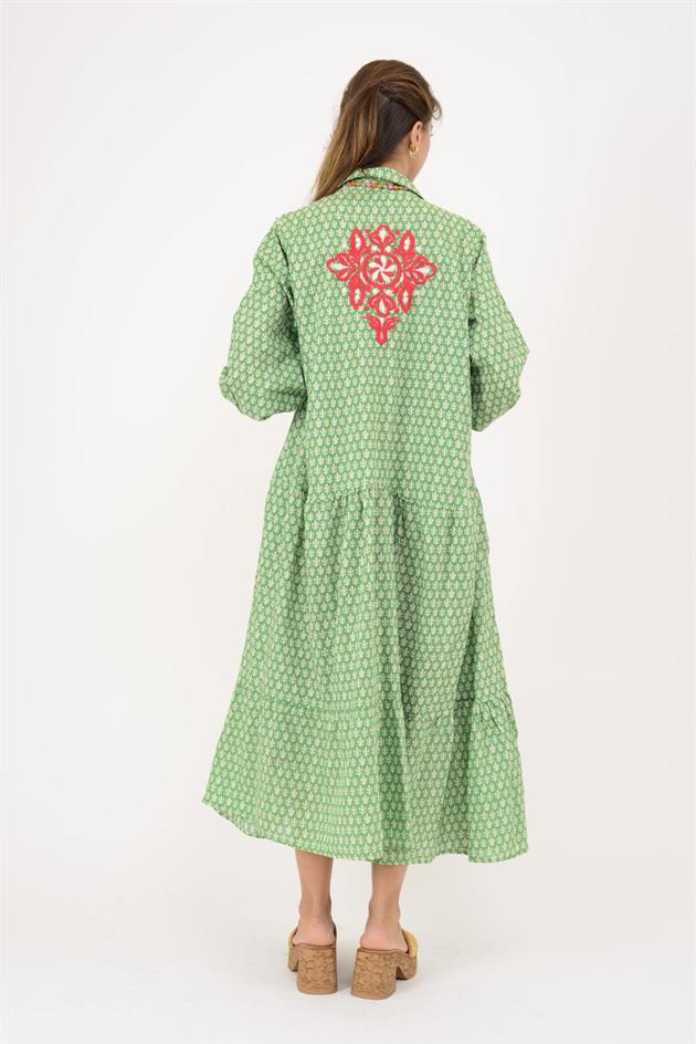 AN10522 MARIN NAKIŞ DETAYLI GÖMLEK ELBİSE