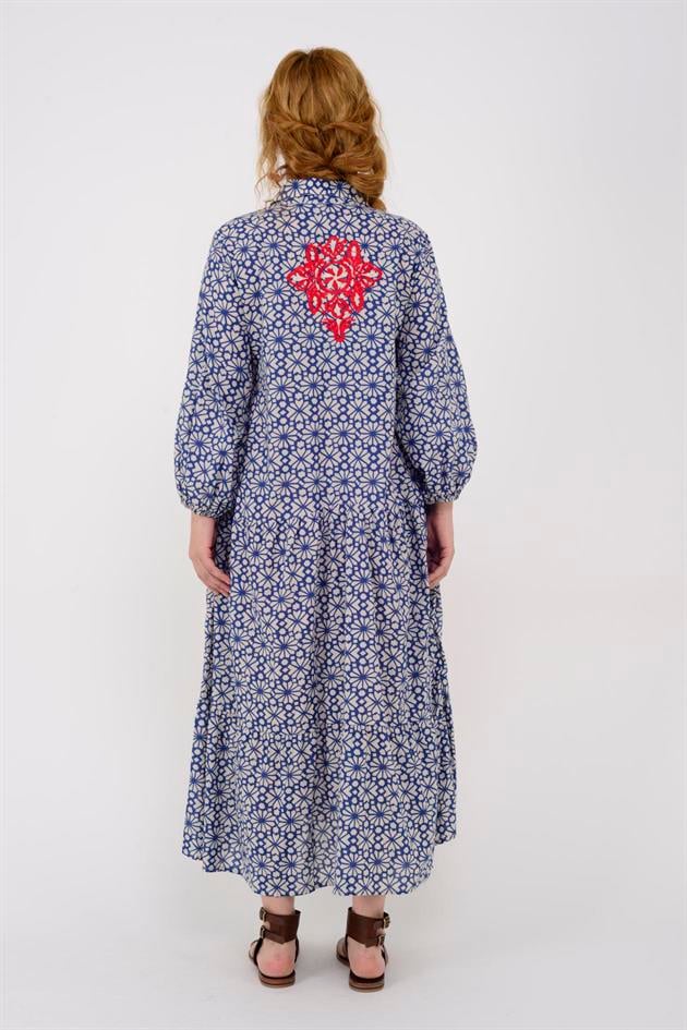 AN10522 MARIN NAKIŞ DETAYLI GÖMLEK ELBİSE