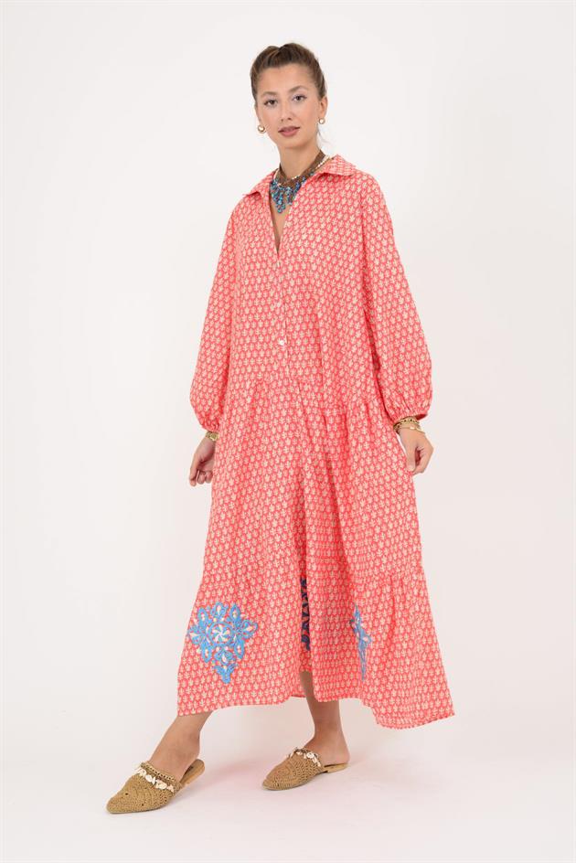 AN10522 MARIN NAKIŞ DETAYLI GÖMLEK ELBİSE