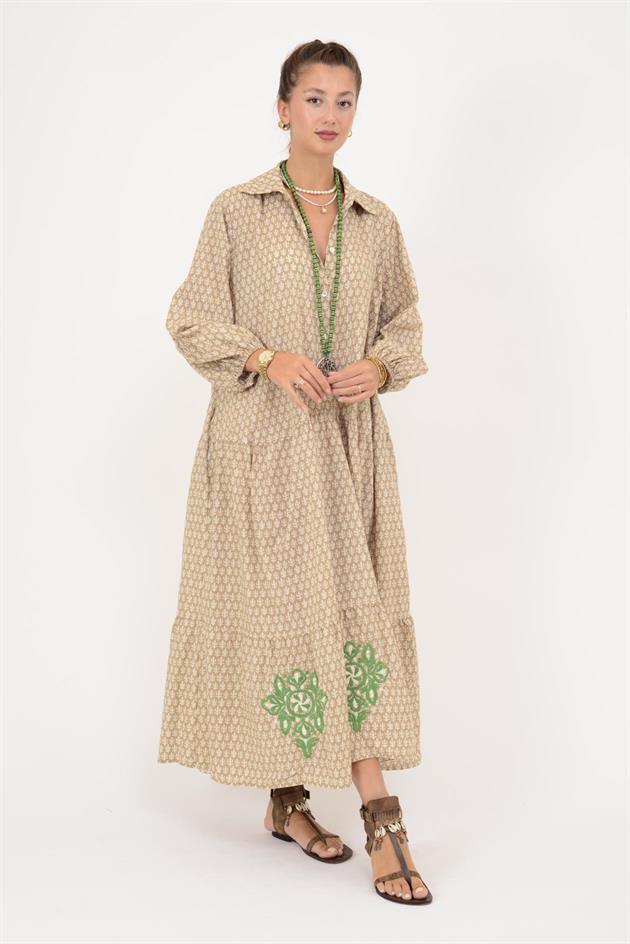 AN10522 MARIN NAKIŞ DETAYLI GÖMLEK ELBİSE