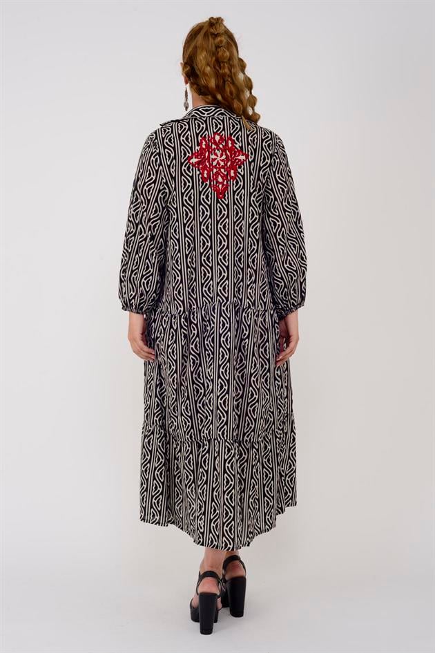 AN10522 MARIN NAKIŞ DETAYLI GÖMLEK ELBİSE