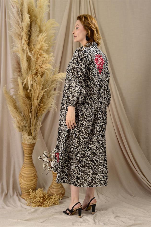 AN10522 MARIN NAKIŞ DETAYLI GÖMLEK ELBİSE