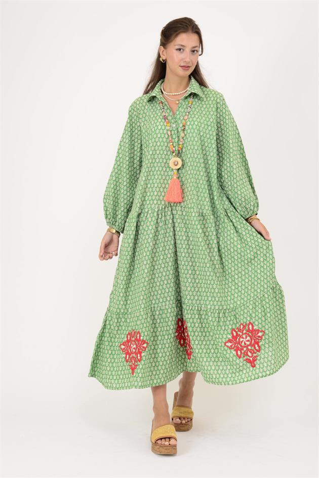 AN10522 MARIN NAKIŞ DETAYLI GÖMLEK ELBİSE