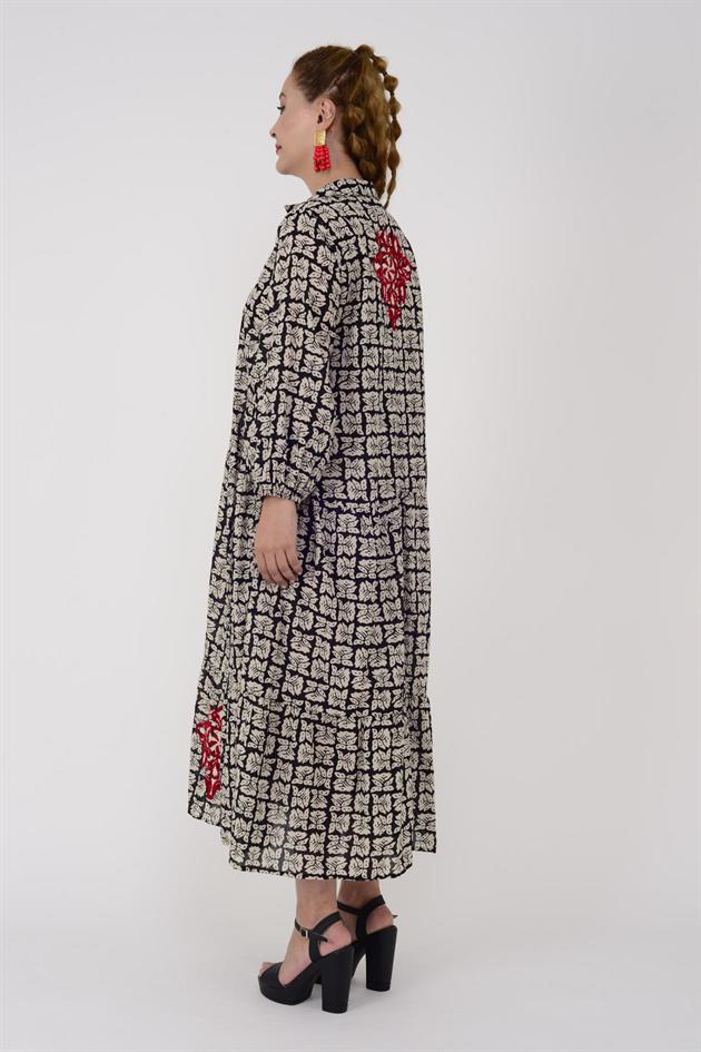 AN10522 MARIN NAKIŞ DETAYLI GÖMLEK ELBİSE