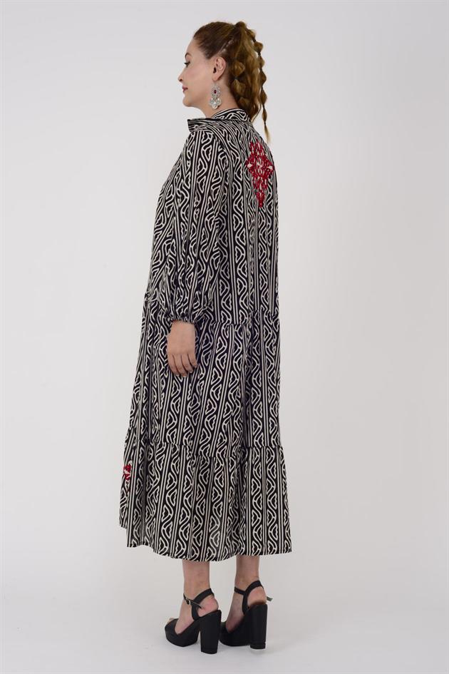 AN10522 MARIN NAKIŞ DETAYLI GÖMLEK ELBİSE