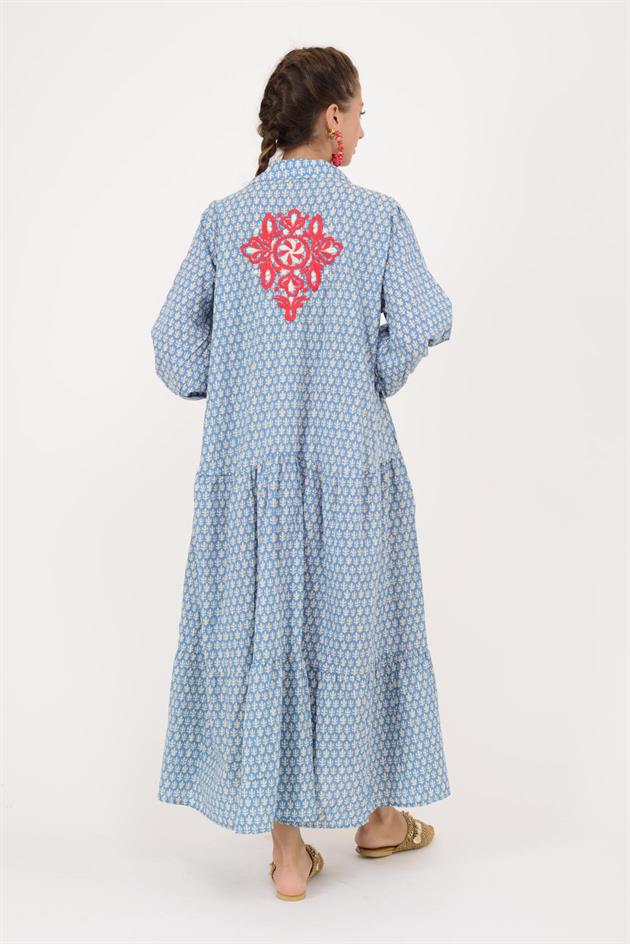 AN10522 MARIN NAKIŞ DETAYLI GÖMLEK ELBİSE