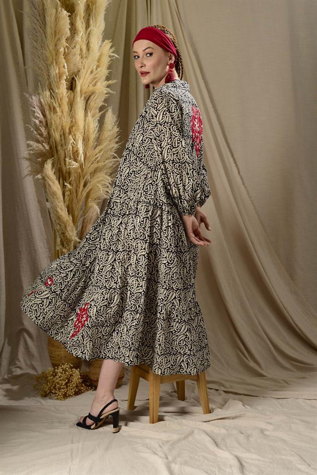 AN10522 MARIN NAKIŞ DETAYLI GÖMLEK ELBİSE