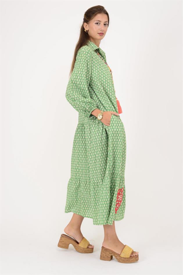 AN10522 MARIN NAKIŞ DETAYLI GÖMLEK ELBİSE