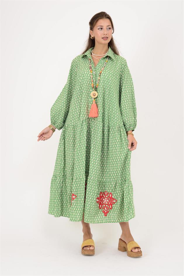 AN10522 MARIN NAKIŞ DETAYLI GÖMLEK ELBİSE