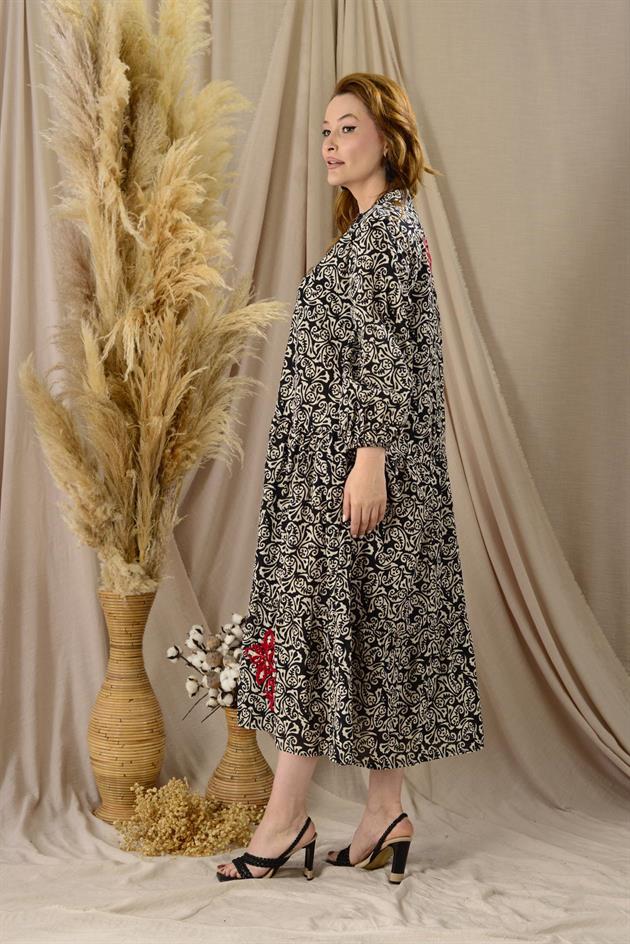 AN10522 MARIN NAKIŞ DETAYLI GÖMLEK ELBİSE