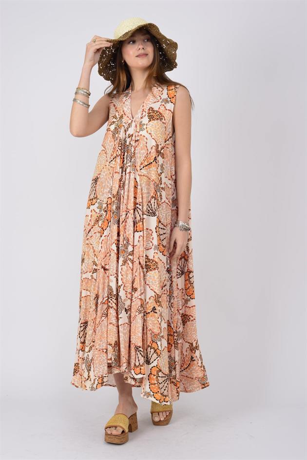 AN10541 ZUEL ŞAL ÇİÇEK DESEN ELBİSE