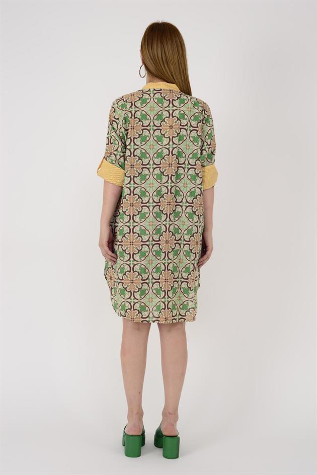 AN10557 ÇİÇEK DESEN GARNİLİ ELBİSE