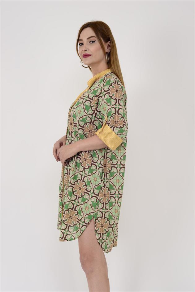 AN10557 ÇİÇEK DESEN GARNİLİ ELBİSE