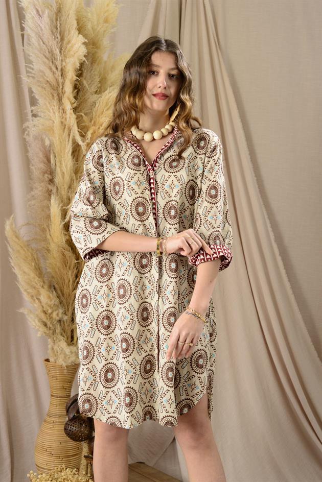 AN10557 GARNİ DETAYLI KISA ELBİSE