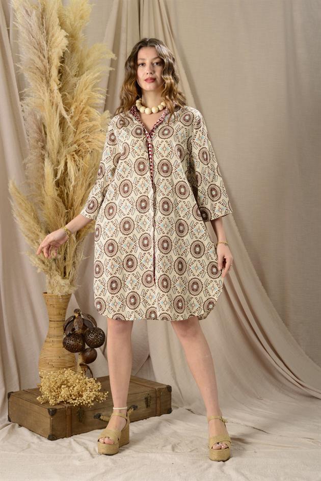 AN10557 GARNİ DETAYLI KISA ELBİSE