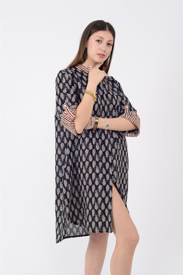 AN10557 MARIN GARNİ DETAYLI KISA ELBİSE