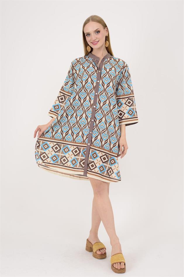 AN10557 MARIN GARNİ DETAYLI KISA ELBİSE