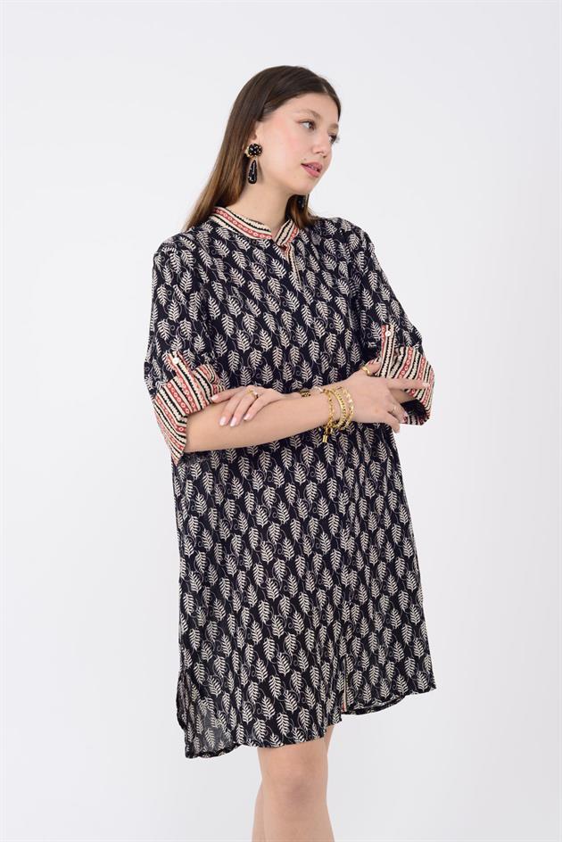 AN10557 MARIN GARNİ DETAYLI KISA ELBİSE