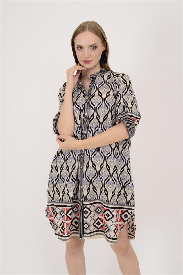 AN10557 MARIN GARNİ DETAYLI KISA ELBİSE