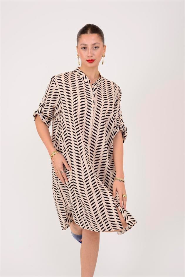 AN10557 MARIN GARNİ DETAYLI KISA ELBİSE