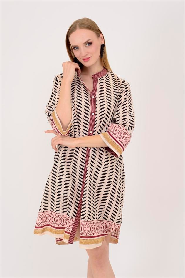 AN10557 MARIN GARNİ DETAYLI KISA ELBİSE