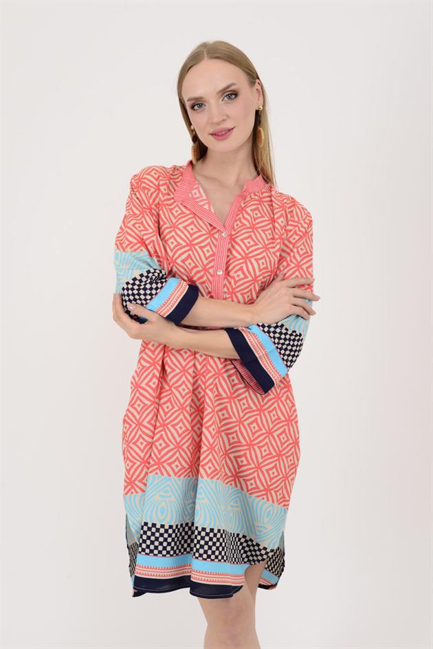 AN10557 MARIN GARNİ DETAYLI KISA ELBİSE