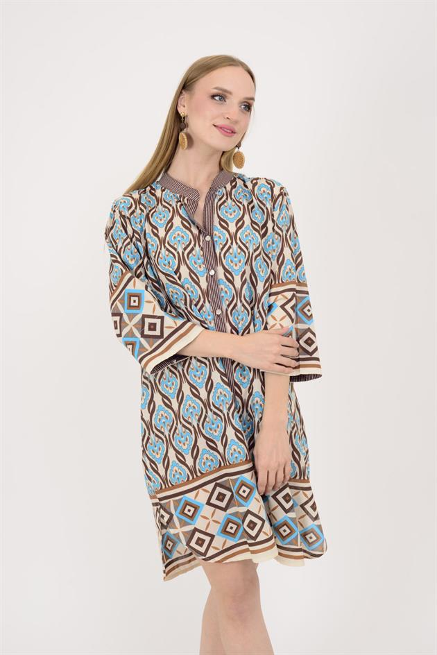 AN10557 MARIN GARNİ DETAYLI KISA ELBİSE