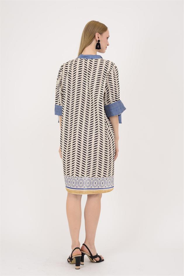 AN10557 MARIN GARNİ DETAYLI KISA ELBİSE