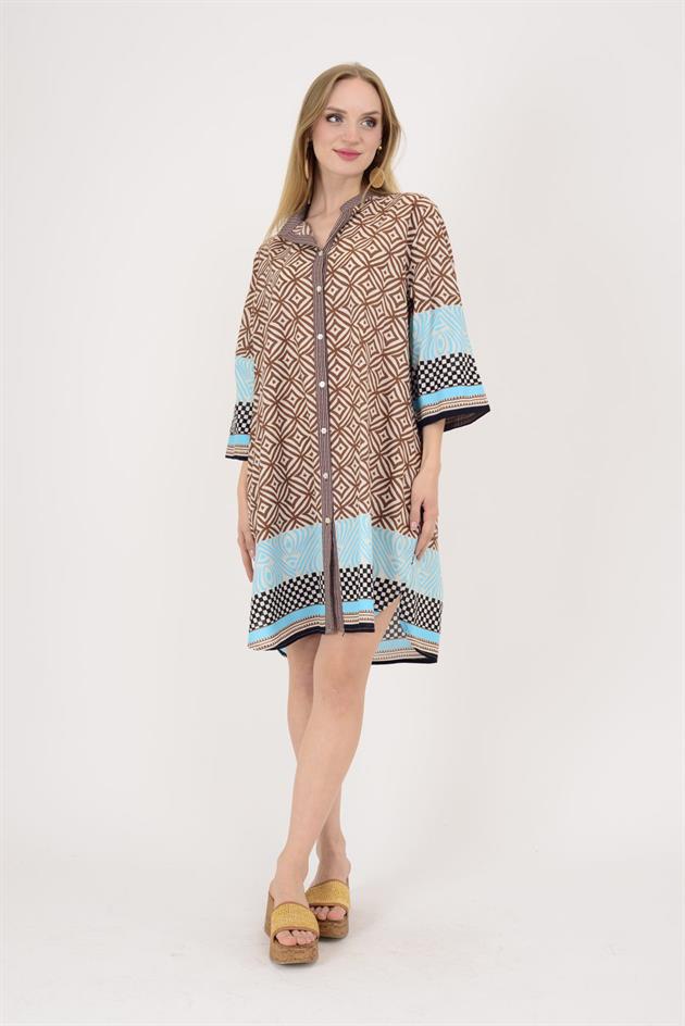 AN10557 MARIN GARNİ DETAYLI KISA ELBİSE