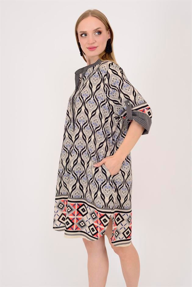 AN10557 MARIN GARNİ DETAYLI KISA ELBİSE