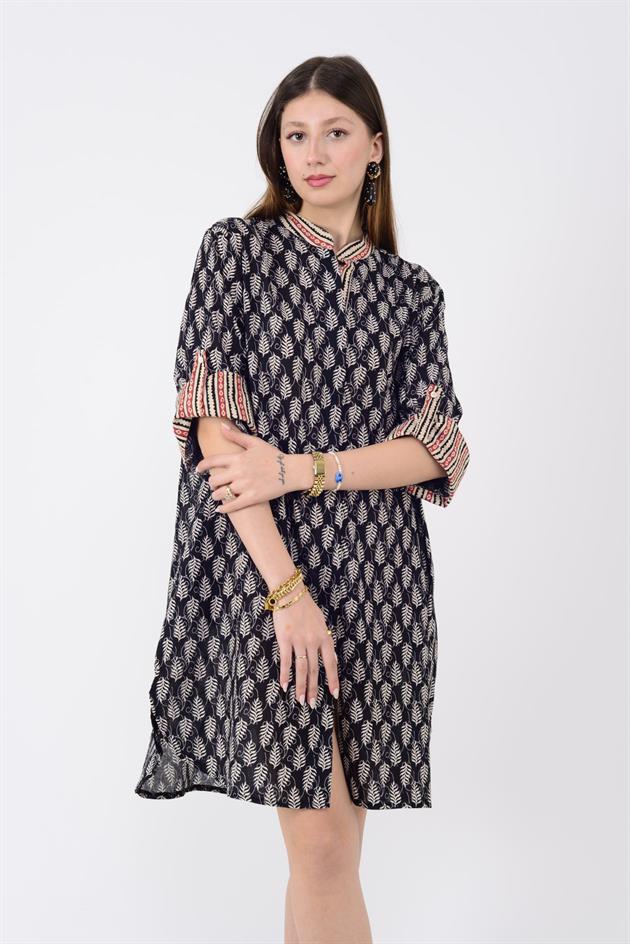 AN10557 MARIN GARNİ DETAYLI KISA ELBİSE